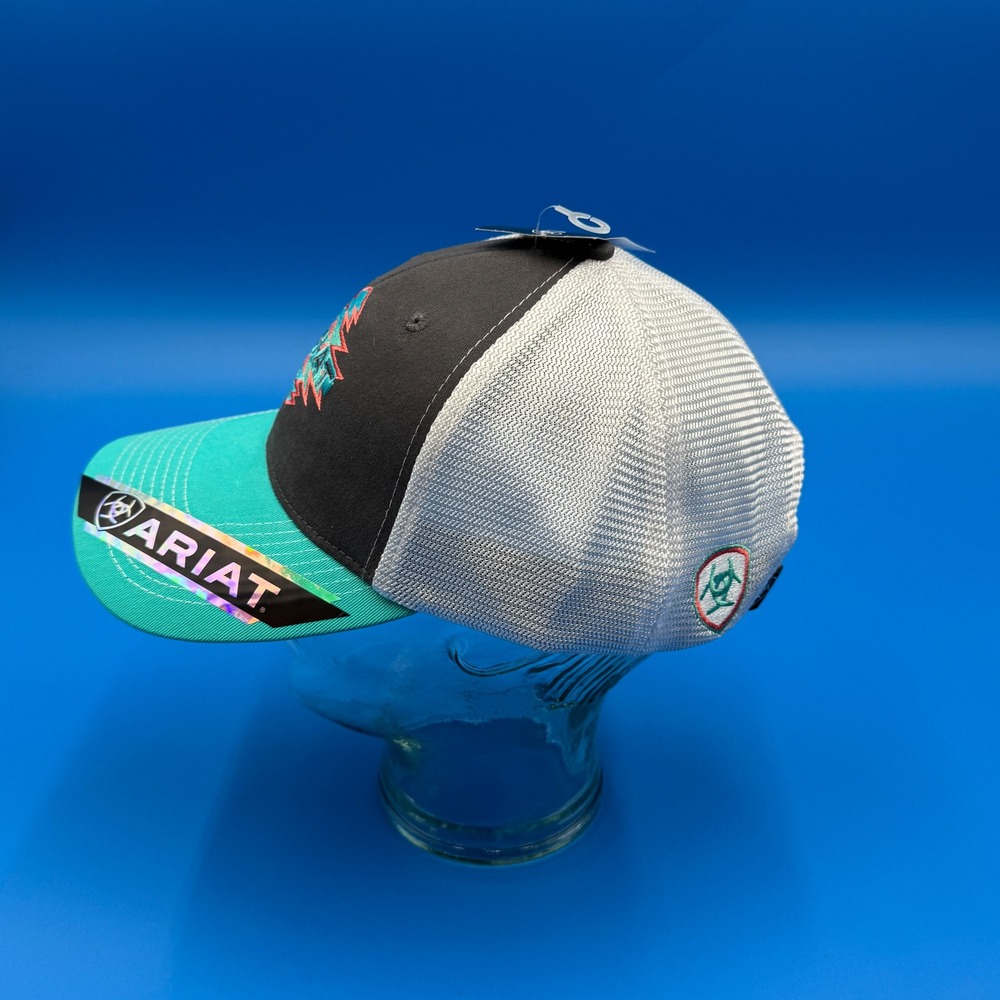 Ariat Trucker Hat Grey Turquoise Aztec Southwestern Logo Mesh Back Snapback - Picture 4 of 9
